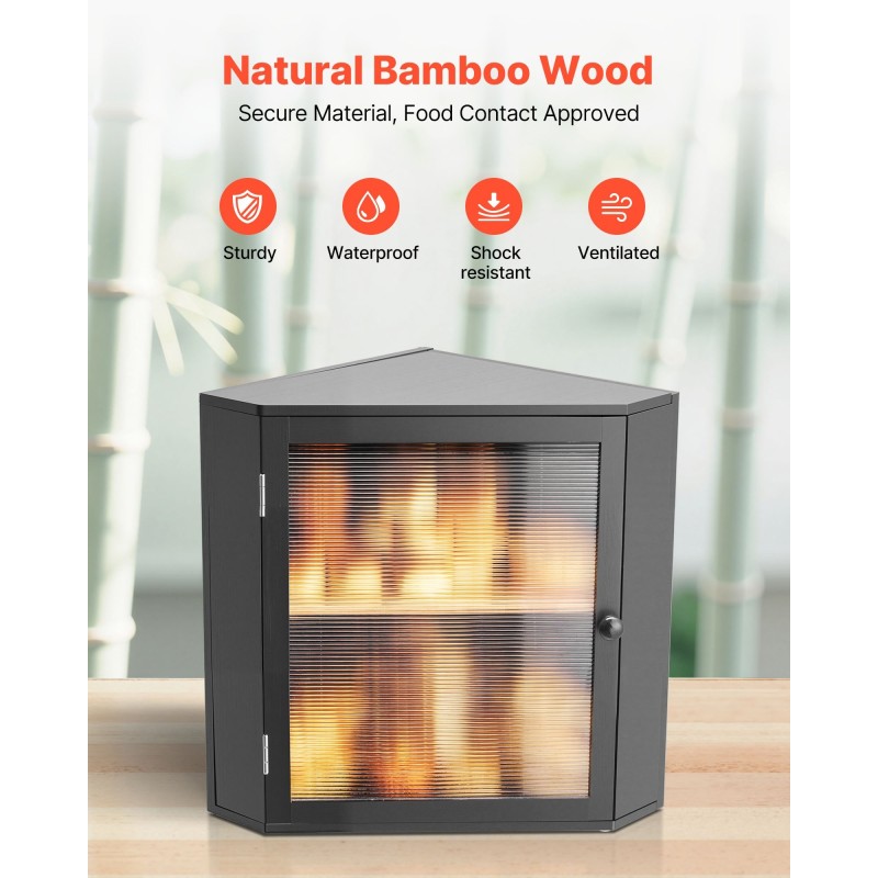 Leipälaatikko bambupuinen kaksitasoinen kulmamalli 320x320x425 mm musta