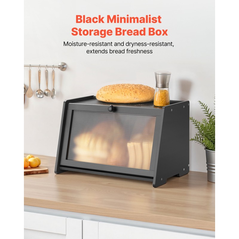 Leipälaatikko bambupuinen musta yksikerroksinen 420 x 250 x 260 mm tilava