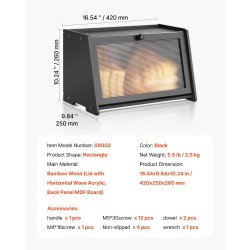 Leipälaatikko bambupuinen musta yksikerroksinen 420 x 250 x 260 mm tilava