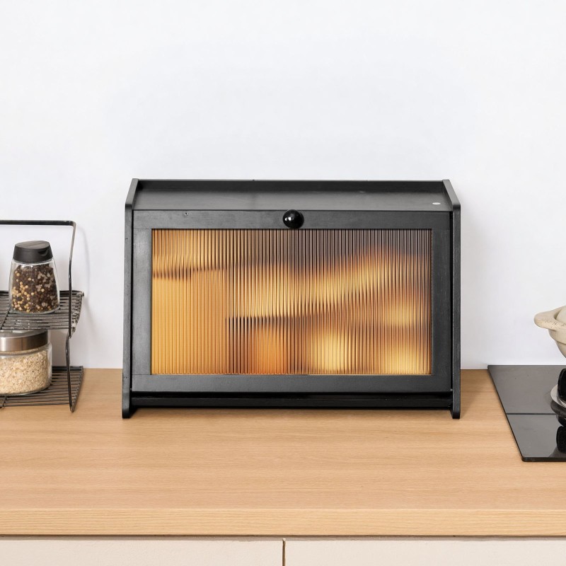 Leipälaatikko bambupuinen musta yksikerroksinen 420 x 250 x 260 mm tilava