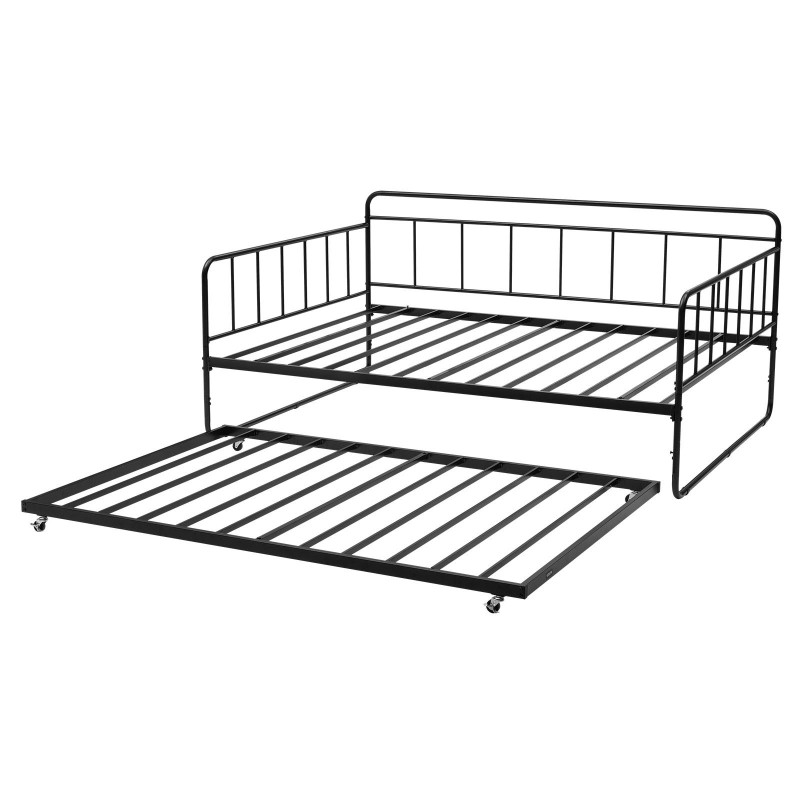 Metallinen monikäyttöinen ulosvedettävä päivävuode täysikokoinen musta