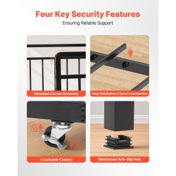 Päivävuode metallirunkoinen kaksitoiminen 196x115 cm musta sisäänrakennetulla latausasemalla