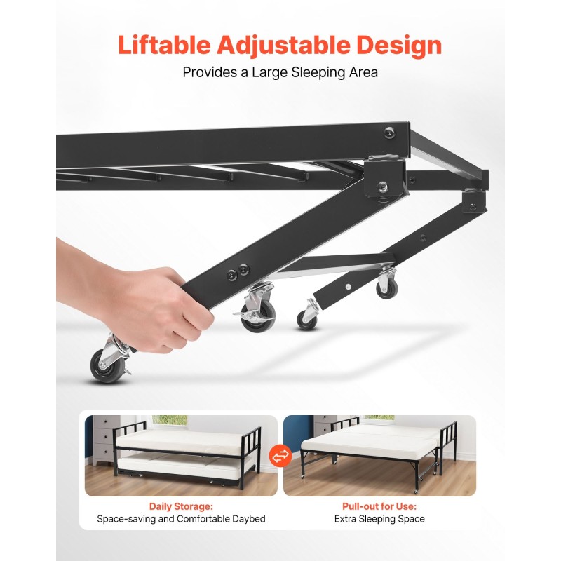 Metallinen daybed-runko musta muunneltava parivuode tai kaksi yhden hengen sänkyä
