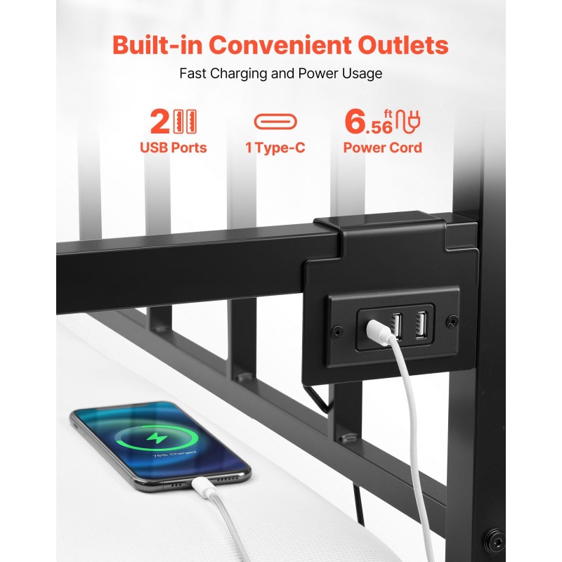 Metallinen monitoimipäivävuode 196 x 98 cm monivärivaloilla ja latausasemalla