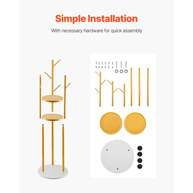 Vapaasti seisova hiiliteräksinen naulakko 9 koukkua valkoinen kvartsikivijalusta 170 cm