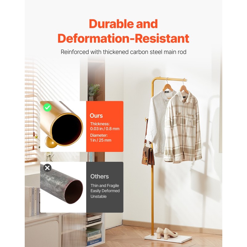 Vapaasti seisova vaateteline hiiliteräsrunko kvartsikivijalusta 3 koukkua 170 cm