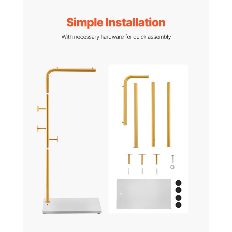 Vapaasti seisova vaateteline hiiliteräsrunko kvartsikivijalusta 3 koukkua 170 cm