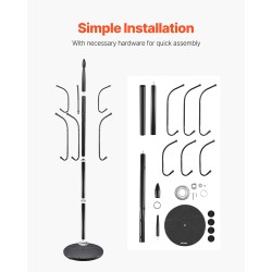 Itseseisova naulakko hiiliteräksinen runkoputki musta marmorijalusta kuusi koukkua kompakti eteiseen