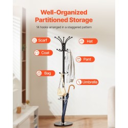 Naulakko hiiliteräsrunko musta marmorijalusta 14 koukkua sateenvarjotelineellä eteiseen