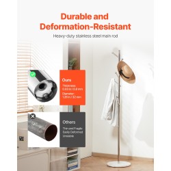 Vapaasti seisova naulakko ruostumaton teräsrunko valkoinen marmorialusta 8 porrastettua koukkua 173 cm