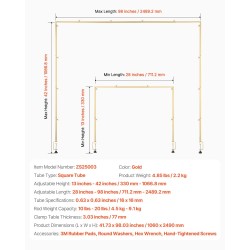 Teräksinen säädettävä pöytäteline puristimella juhlakoristeluun kullanvärinen