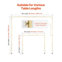 Teräksinen pöydän päälle kiinnitettävä tankoteline puristimilla säädettävä 711–2489 mm kantavuus 4,5–9,1 kg
