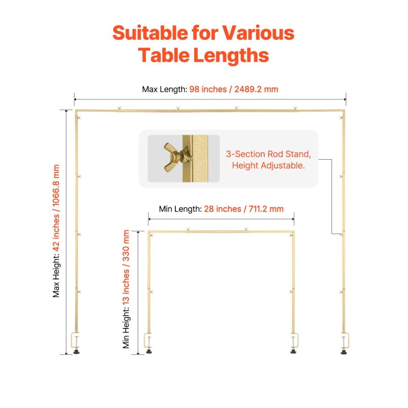 Teräksinen pöydän päälle kiinnitettävä tankoteline puristimilla säädettävä 711–2489 mm kantavuus 4,5–9,1 kg