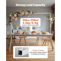 Pöytäkaariteline teräksinen säädettävä valkoinen 711–2489 mm juhlakoristeille