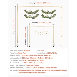 Pöytäkaariteline teräs neliöputki säädettävä pituus 71–249 cm korkeus 33–106 cm puristimilla