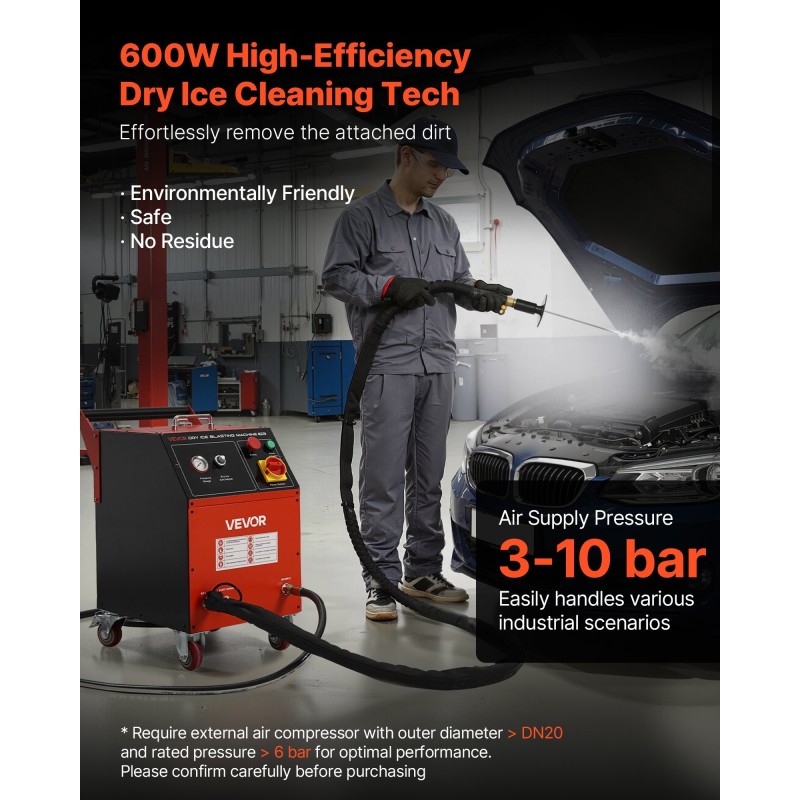 Kuiva jääpuhalluskone 5 kg säiliöllä liikuteltava neljällä suuttimella