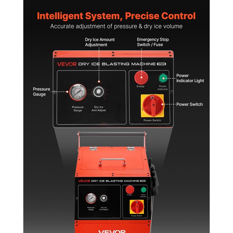 Kuiva jääpuhalluskone 5 kg säiliöllä liikuteltava neljällä suuttimella