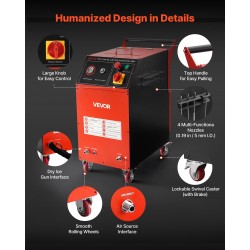 Kuivajääpuhalluskone pyörillä liikuteltava 7,5 kg kapasiteetti 0–3,2 kg/min syöttö 4 vaihdettavaa suutinta