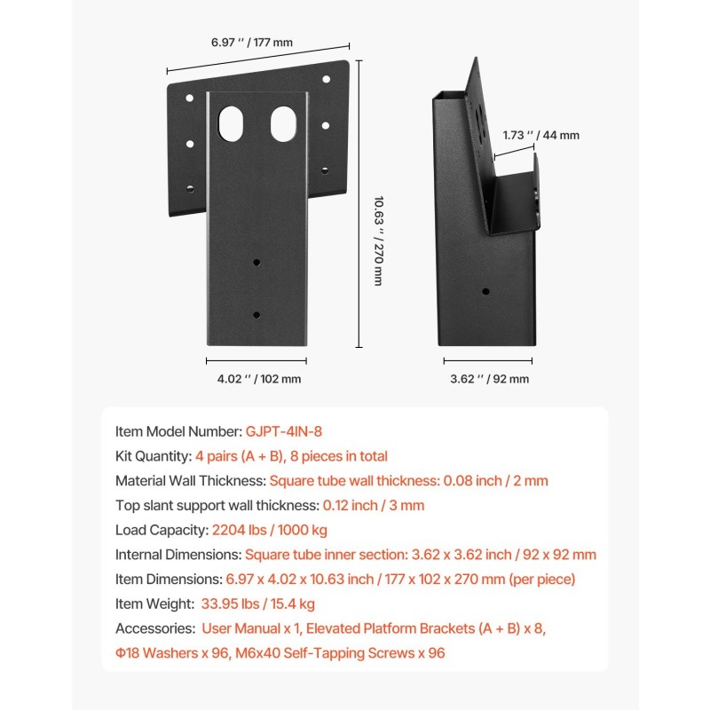 Teräksiset tasokannattimet ulkokäyttöön 88,9x88,9 mm puutavaralle 1000 kg 8 kappaletta