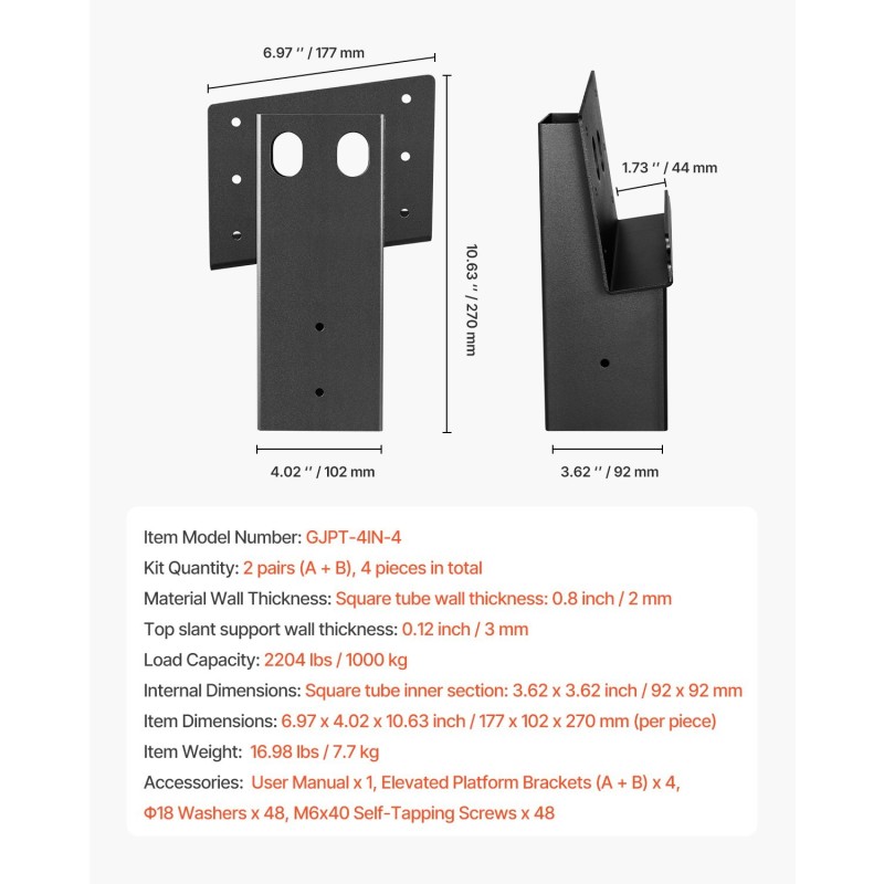 Teräksiset korokekulmat 3 mm 4 kpl 1000 kg ulkokäyttöön