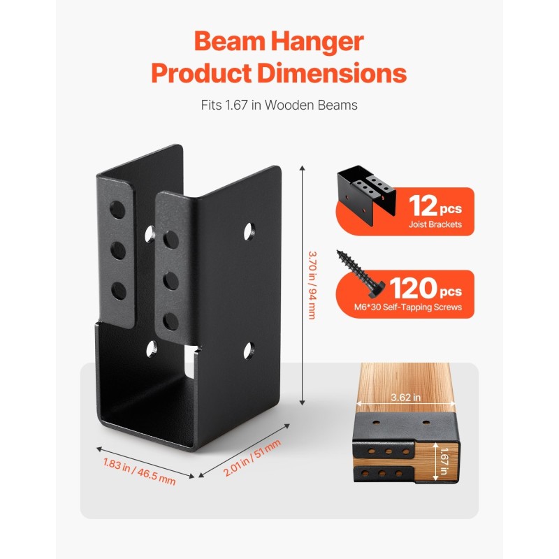 Teräspalkkikannatin piilokiinnitteinen 49 x 92 mm 2x4 puupalkille säänkestävä 12 kpl