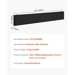 Ohjelmoitava täysvärinen P10 LED-näyttö alumiinirunko 1310×190×55 mm