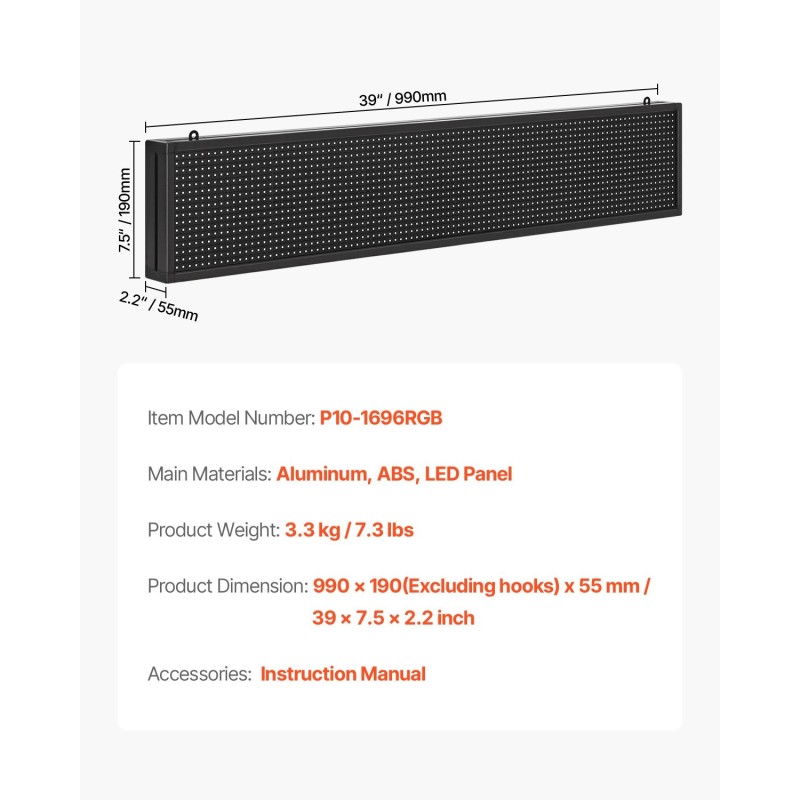 LED-mainoskyltti täysvärinen P10 joustava 990x190 mm alumiinirunkoinen ohjelmoitava