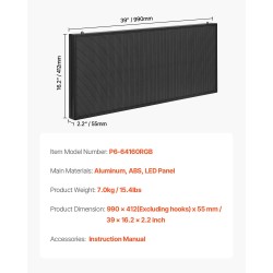 Ohjelmoitava täysivärinen LED-mainostaulu P6 alumiinirunko 990x412 mm