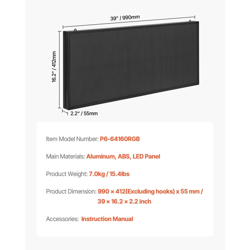 Ohjelmoitava täysivärinen LED-mainostaulu P6 alumiinirunko 990x412 mm