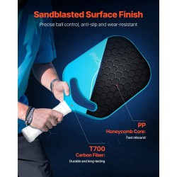 Pickleball-maila T700-hiilikuitupinnalla PP-kennorunko termomuovattu rakenne PU-grippi sisä- ja ulkokäyttöön