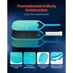 Pickleball-maila T700-hiilikuitupinnalla PP-kennorunko termomuovattu rakenne PU-grippi sisä- ja ulkokäyttöön