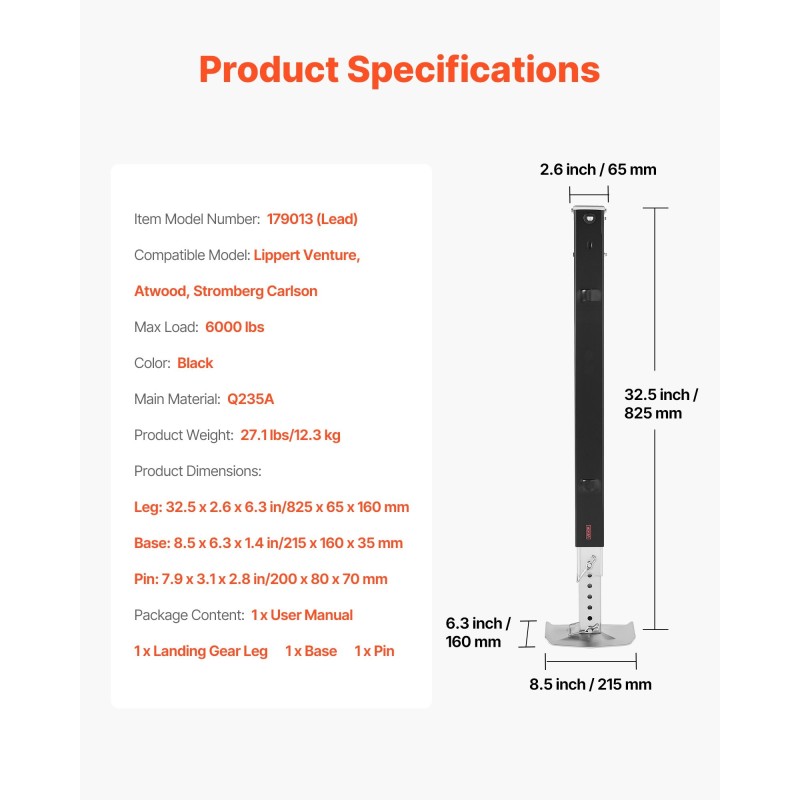 Viidennen pyörän asuntovaunun etujalka Q235A-teräs 2722 kg musta