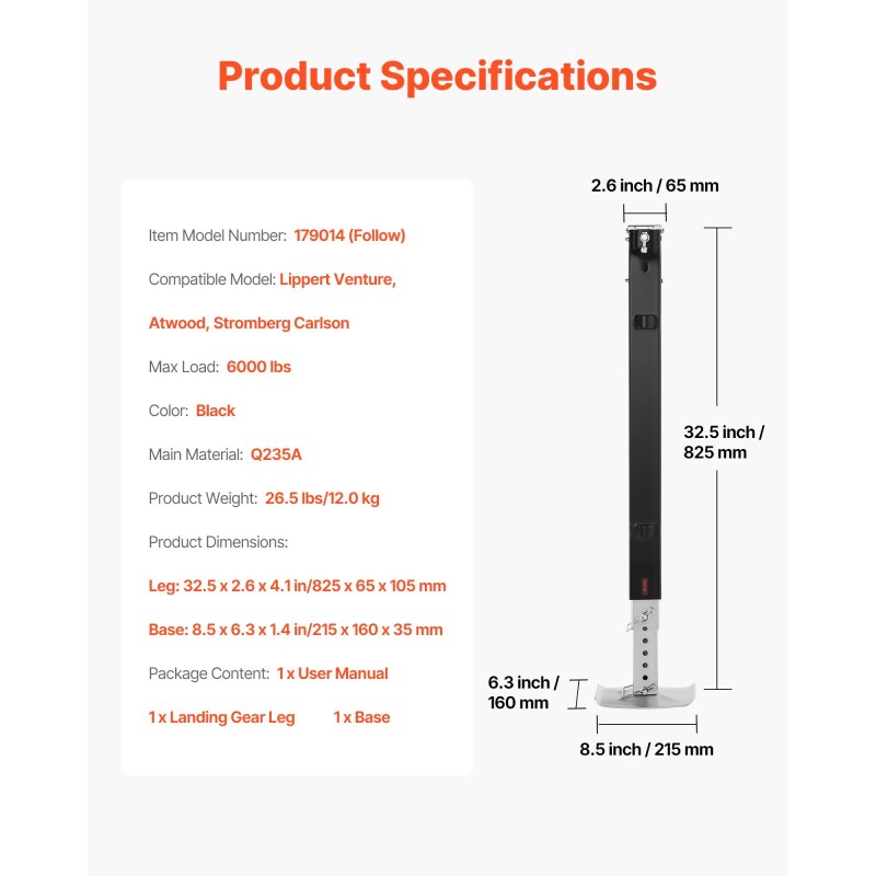 Seurantajalka matkailuauton viidennen pyörän tukijalkaan 2722 kg yhteensopiva Lippert Atwood Stromberg Carlson