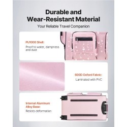 Rullattava tanssikassi 600D kangas PU1000 vesitiivis 29 tuumaa vaateripustimella pyörillä USB-portilla vaaleanpunainen