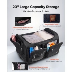 Tanssikassi 600D-kangas PU1000-vesitiivis 23 tuuman musta pyörillä korkeussäädettävällä vaatetelineellä