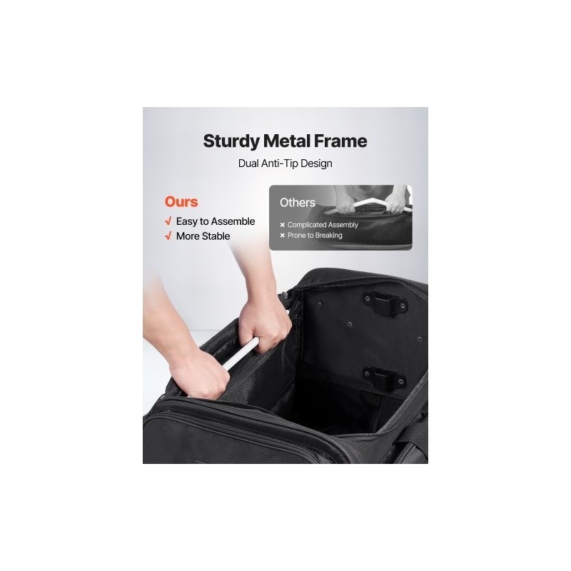 Tanssikassi 600D-kangas PU1000-vesitiivis 23 tuuman musta pyörillä korkeussäädettävällä vaatetelineellä