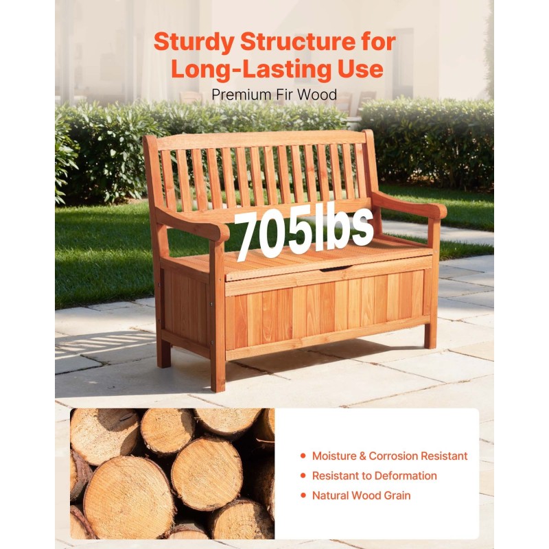 Ulkosäilytyspenkki kuusipuinen säänkestävä 125 l säilytystila kahdelle