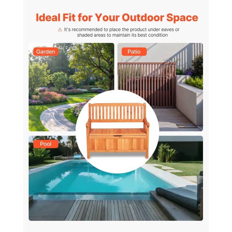 Ulkosäilytyspenkki kuusipuinen säänkestävä 125 l säilytystila kahdelle