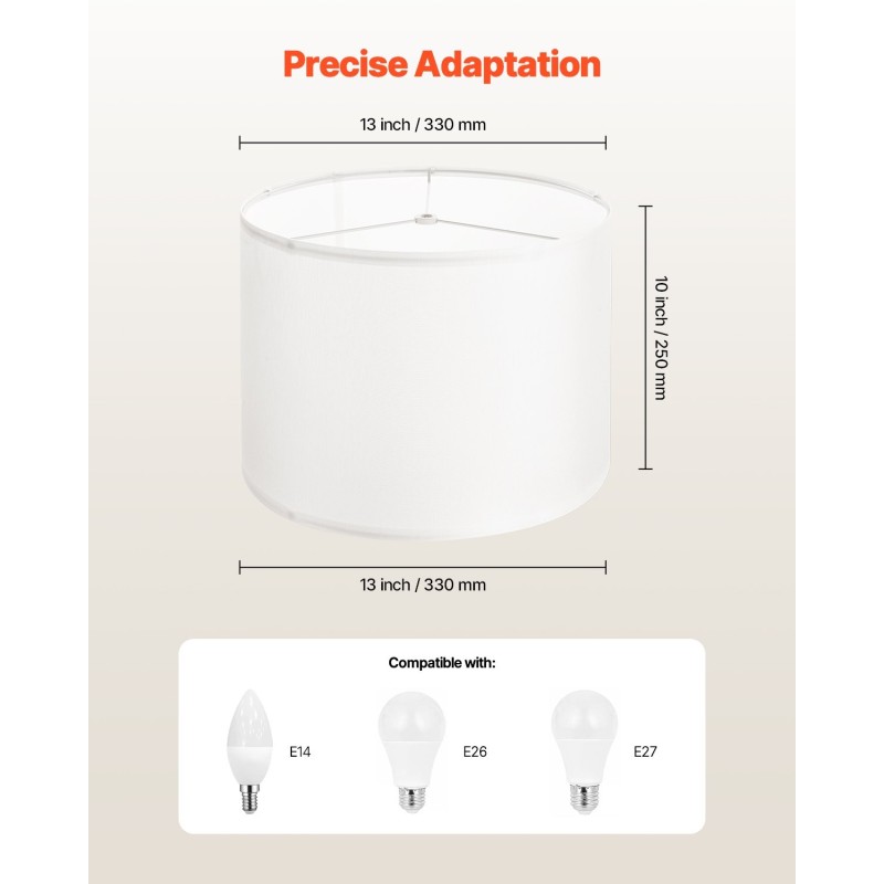Lampunvarjostin pellavakankainen metallirunkoinen 330×330×250 mm luonnonvalkoinen pöytä-, lattia- ja riippuvalaisimiin sopiva
