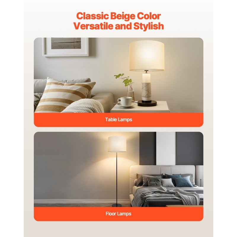 Lampunvarjostin pellavakankainen metallirunkoinen 330×330×250 mm luonnonvalkoinen pöytä-, lattia- ja riippuvalaisimiin sopiva