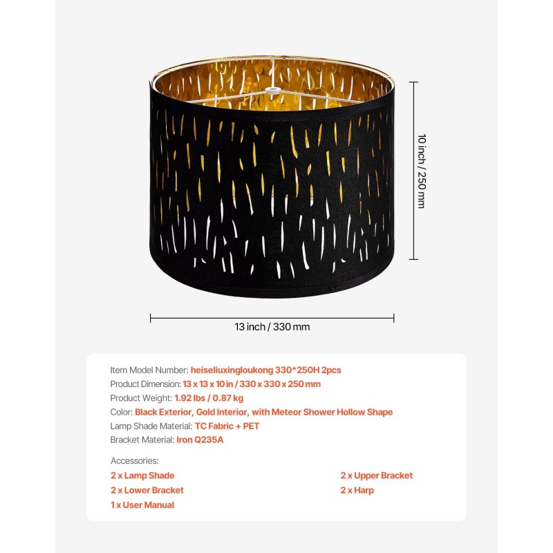 Lampunvarjostin TC-kangas PET rautarunko 330x330x250 mm 2 kpl E27-yhteensopiva