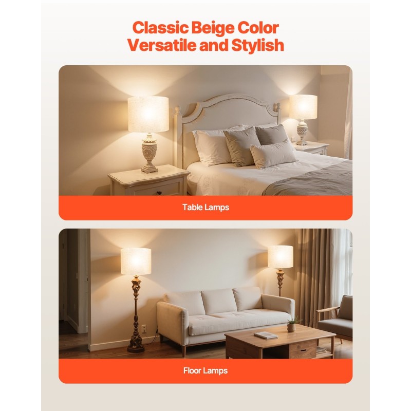 Rummunmuotoinen pellavavarjostin pellava 400x400x300 mm 2 kpl pöytä- ja jalkalamppuihin