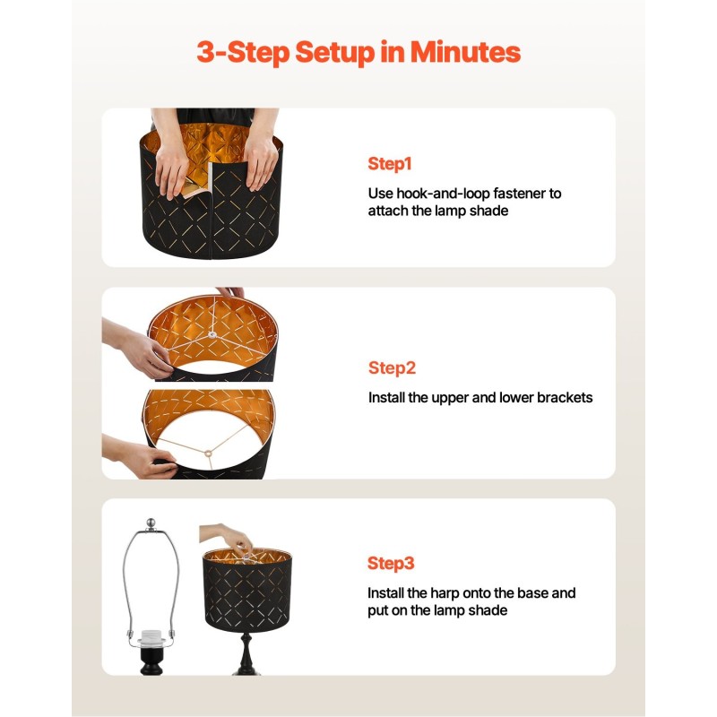 Rumpuvarjostin 2 kpl TC-kangas rautarunko musta ulkopinta kultainen sisäpinta E27-kanta