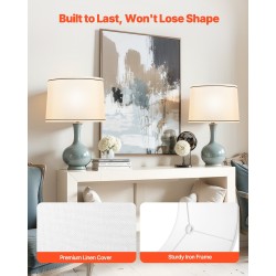 Pellavavarjostinsetti 2 kpl valkaistua pellavaa ja muovia mustareunaiset 290×320×245 mm