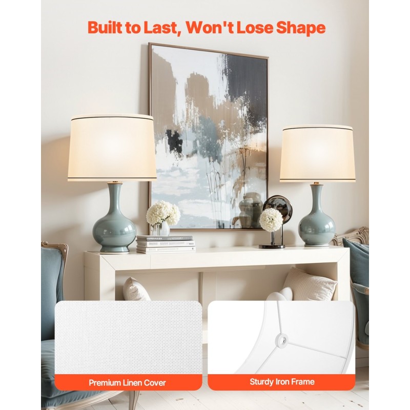 Pellavavarjostinsetti 2 kpl valkaistua pellavaa ja muovia mustareunaiset 290×320×245 mm