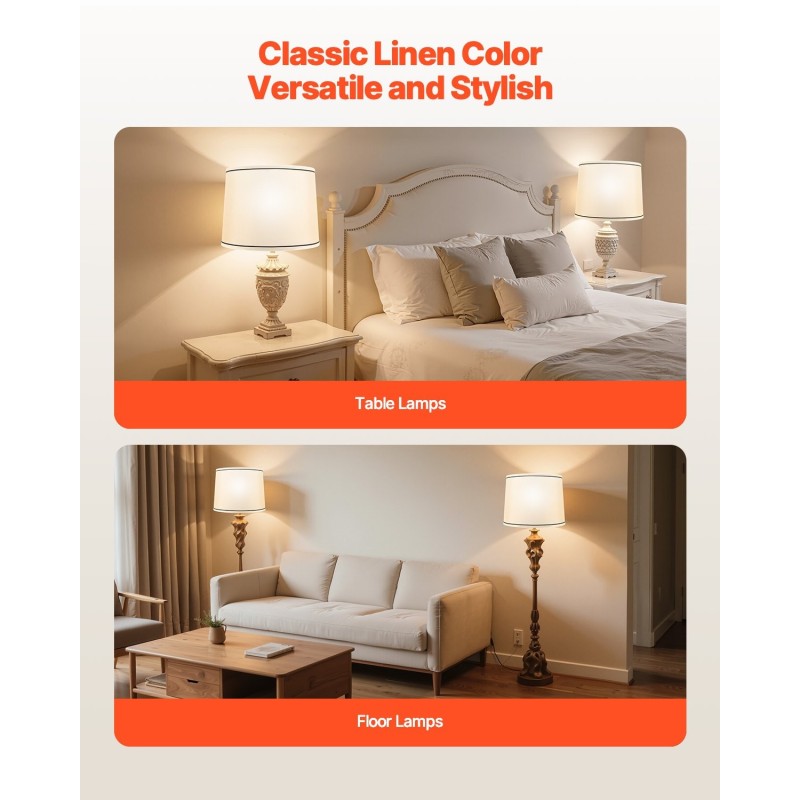 Pellavavarjostinsetti 2 kpl valkaistua pellavaa ja muovia mustareunaiset 290×320×245 mm