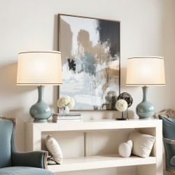 Pellavavarjostinsetti 2 kpl valkaistua pellavaa ja muovia mustareunaiset 290×320×245 mm