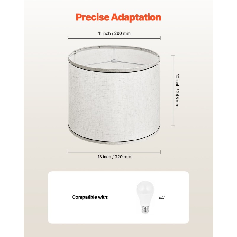 Pellavavarjostin 2 kpl 290×320×245 mm vaalea pellava musta reunus E27-sopiva