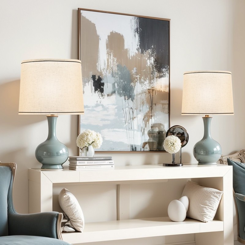 Pellavavarjostin 2 kpl 290×320×245 mm vaalea pellava musta reunus E27-sopiva