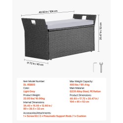 Ulkosäilytyspenkki muovirottinki seosteräsrunko 104 x 45 x 52 cm kahdelle